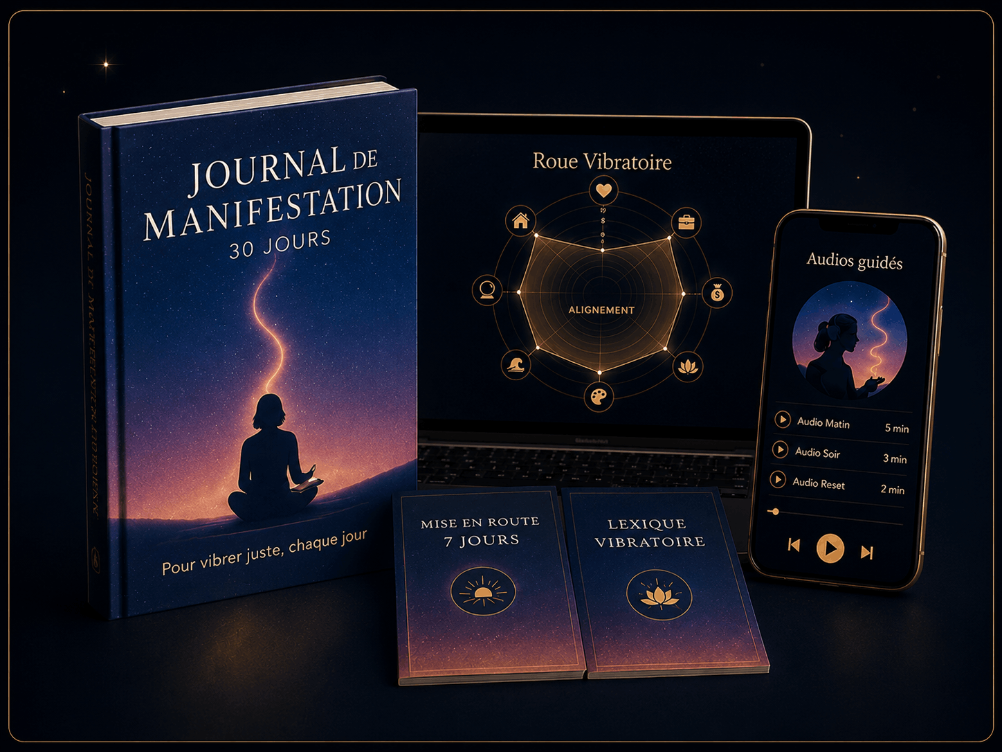 Vignette du pack Journal de Manifestation 30 Jours avec la Roue Vibratoire, les audios guidés et les bonus