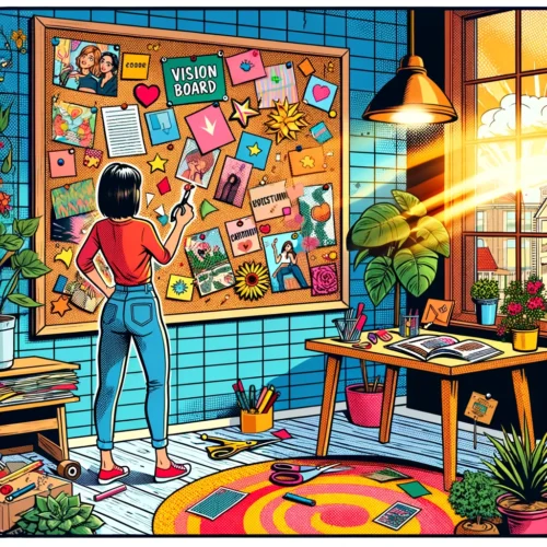 Tableau de visualisation : donnez vie à vos rêves en les rendant visibles 👀✨ 2 une femme debout devant son tableau de visualisation