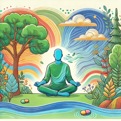 Combattre l'anxiété sans médicaments : 10 conseils pour vous aider à retrouver le calme 2 une personne méditant dans la nature, symbole de calme et de sérénité, idéale pour combattre l'anxiété sans médicaments.