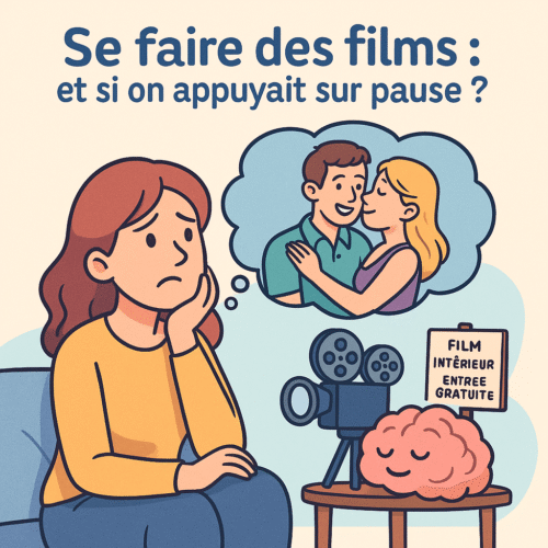 Une femme en train de se faire des films, imaginant que son mari la trompe, avec une scène projetée par son cerveau comme un film intérieur.