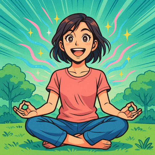 Les Bienfaits scientifiques des Affirmations Positives : Ce Que la Science Vous Révèle 🌟 3 Femme méditant en style manga avec ondes lumineuses pour les
bienfaits des affirmations positives