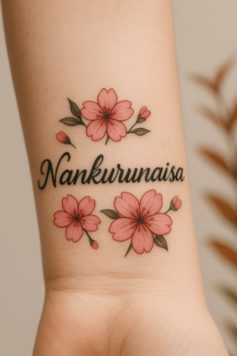 Nankurunaisa : Avec sa signification, Vous allez vouloir en faire un mantra ! 4 Tatouage Nankurunaisa avec fleurs de cerisier japonaises sur l'avant-bras, symbole de résilience et de sérénité