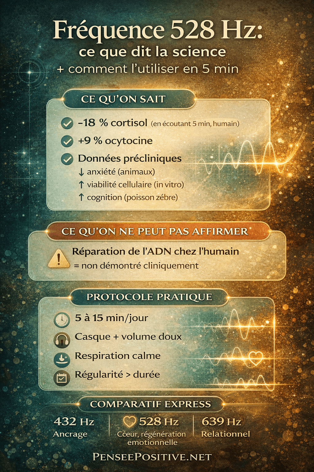 Fiche pratique de la science derrière 528 hz infographie sur ce que dit la science de la fréquence 528hz