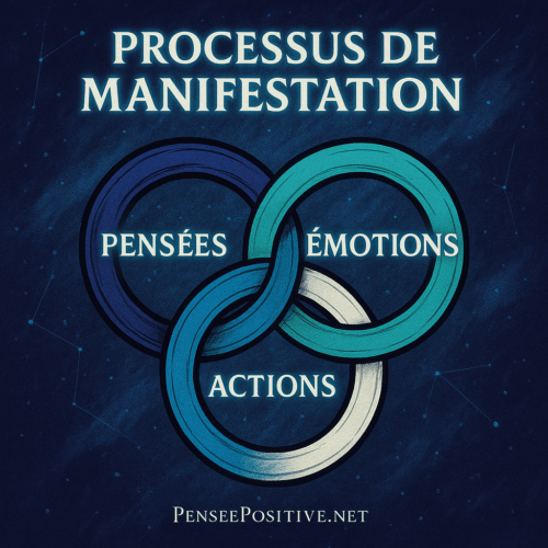 Comment Manifester Quelqu’un de Spécifique 5 infographie du processus de manifestation : Pensées - émotions - actions
