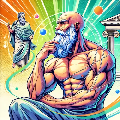 un vieux sage grec musclé en pleine pensée stoicienne