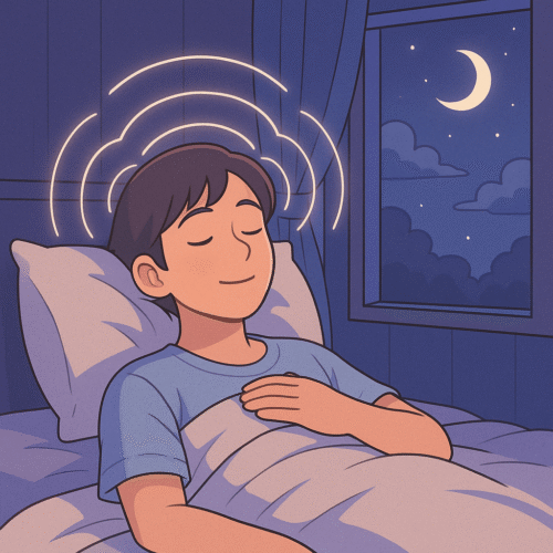 Autohypnose : apaiser l'esprit pour mieux dormir 🌙 2 Personne apaisée pratiquant l'autohypnose pour dormir, allongée dans un lit sous la lumière de la lune, avec des ondes mentales douces et une ambiance calme et relaxante.