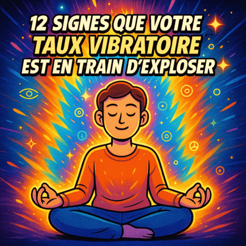 Symptômes d’un taux vibratoire élevé : 12 signes à connaître 2 un personnage méditant avec une aura énergétique intense, entouré de symboles spirituels, représentant un taux vibratoire élevé et ses symptômes