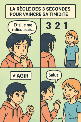Comment se faire des amis quand on est timide : le guide complet đ 4 Illustration dâun personnage hĂ©sitant avant dâaborder quelquâun
et appliquant la rĂšgles des 3 secondes
