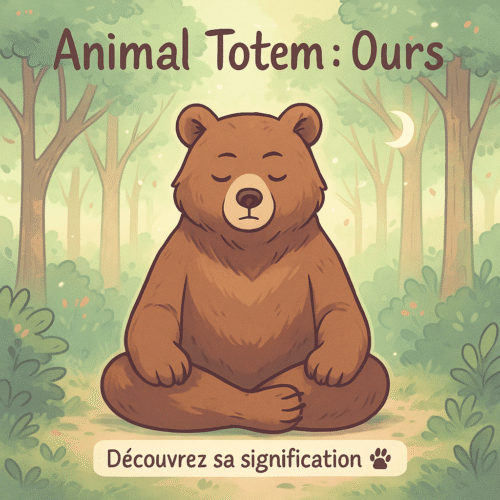 🐻 Animal Totem Ours : Signification Complète et Comment l’Incarner 23 ours en méditation dans une forêt, symbolisant l’animal totem ours et sa signification spirituelle