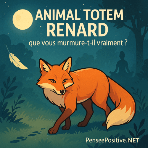 Animal totem Renard : signification spirituelle, messages et conseils pour le comprendre 2 renard animal totem marchant sous la lune dans une clairière, avec une plume flottante et une silhouette en méditation en arrière-plan