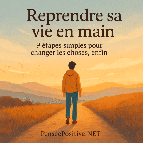 Reprendre sa vie en main : 9 étapes simples pour repartir du bon pied 2 Reprendre sa vie en main – illustration d'une personne marchant vers l'horizon au lever du soleil, symbole de nouveau départ et de recentrage personnel.