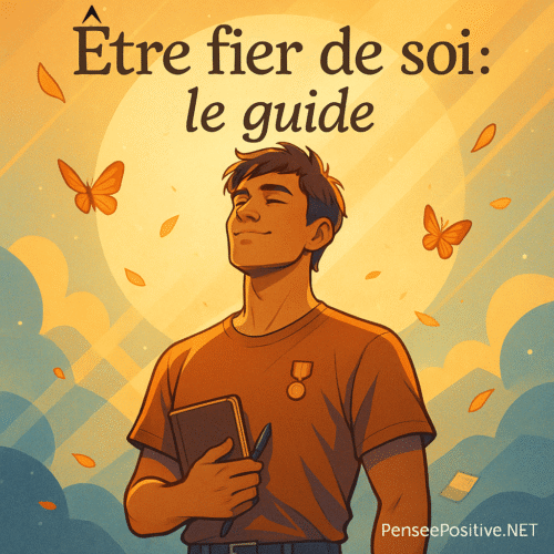 Être fier de soi : le guide pour cultiver une fierté saine (et s'autoriser à réussir) 19 Une personne confiante exprimant la fierté de soi avec des rayons dorés et des papillons, symbolisant l'accomplissement personnel et l'estime de soi