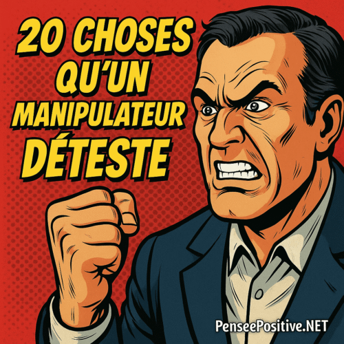 20 Choses qu’un Manipulateur Déteste (et Pourquoi ça Peut Vous Sauver la Vie) 2 Illustration comic Marvel montrant 20 choses qu’un manipulateur déteste, avec un homme en colère et la mention PenseePositive.NET