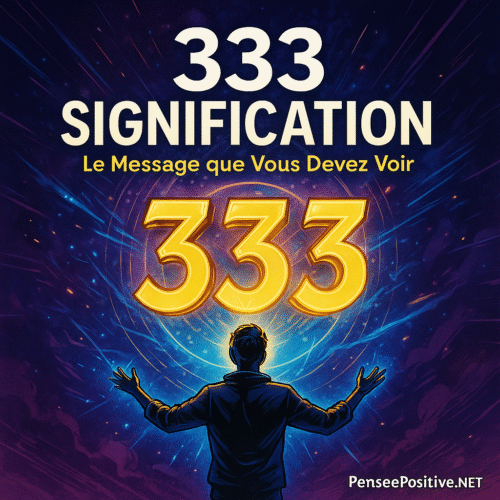 333 Signification : Pourquoi Ce Nombre Vous Suit (et Ce Qu’il Essaie Vraiment de Vous Dire) 2 ignification du nombre 333, avec un personnage faisant face à un grand 333 lumineux entouré d’énergie cosmique, pour un article sur la signification spirituelle et symbolique de 333.
