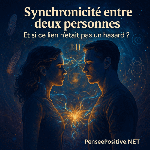 Un homme et une femme connectées par une énergie lumineuse, symbolisant une synchronicité entre deux personnes