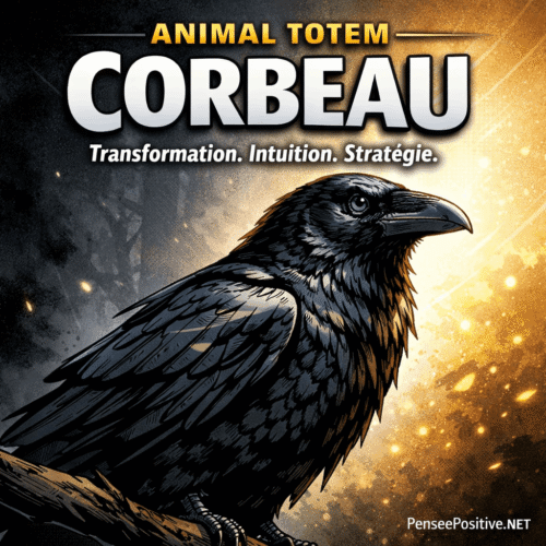 L'animal totem corbeau et ses mystères spirituels 2 Illustration comic style animal totem corbeau noir brillant regard intelligent symbole de transformation intuition et stratégie dualité ombre et lumière