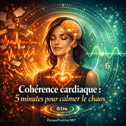 Illustration cohérence cardiaque méthode 365 montrant la synchronisation cœur-cerveau et la respiration à 0,1 Hz pour calmer le stress en 5 minutes