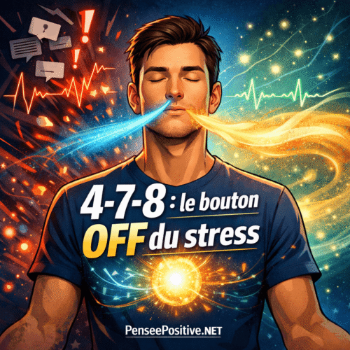 Respiration 4-7-8 illustrée : technique de respiration anti-stress activant le nerf vague pour calmer l’anxiété et favoriser l’endormissement en quelques minutes