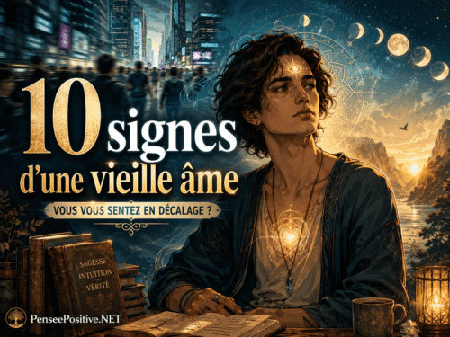 Personne intuitive représentant les 10 signes d’une vieille âme entre monde moderne et sagesse spirituelle