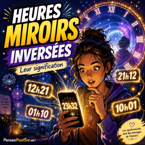 Heures miroirs inversées : la signification des 13 heures (et pourquoi votre cerveau adore ça) 2 une femme découvrant 23h32 sur son téléphone avec des heures miroirs inversées lumineuses