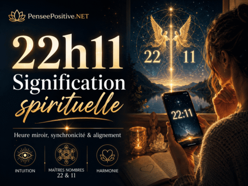 22h11 signification spirituelle avec heure miroir, maîtres nombres 22 et 11, intuition et synchronicité